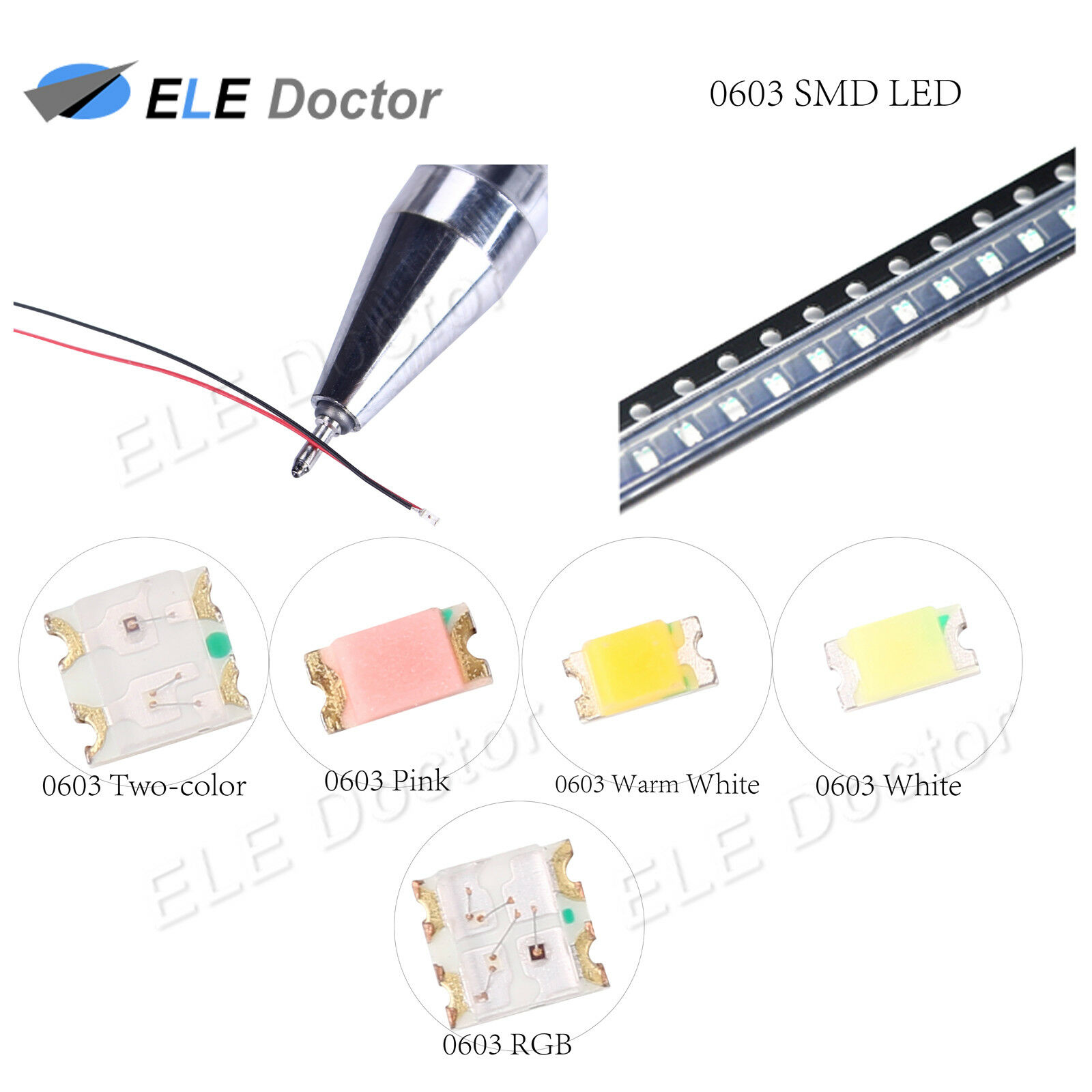 0402 0603 0805 1206 Smd Pre-soldered Micro Led White Red Blue Diodes 20cm Line