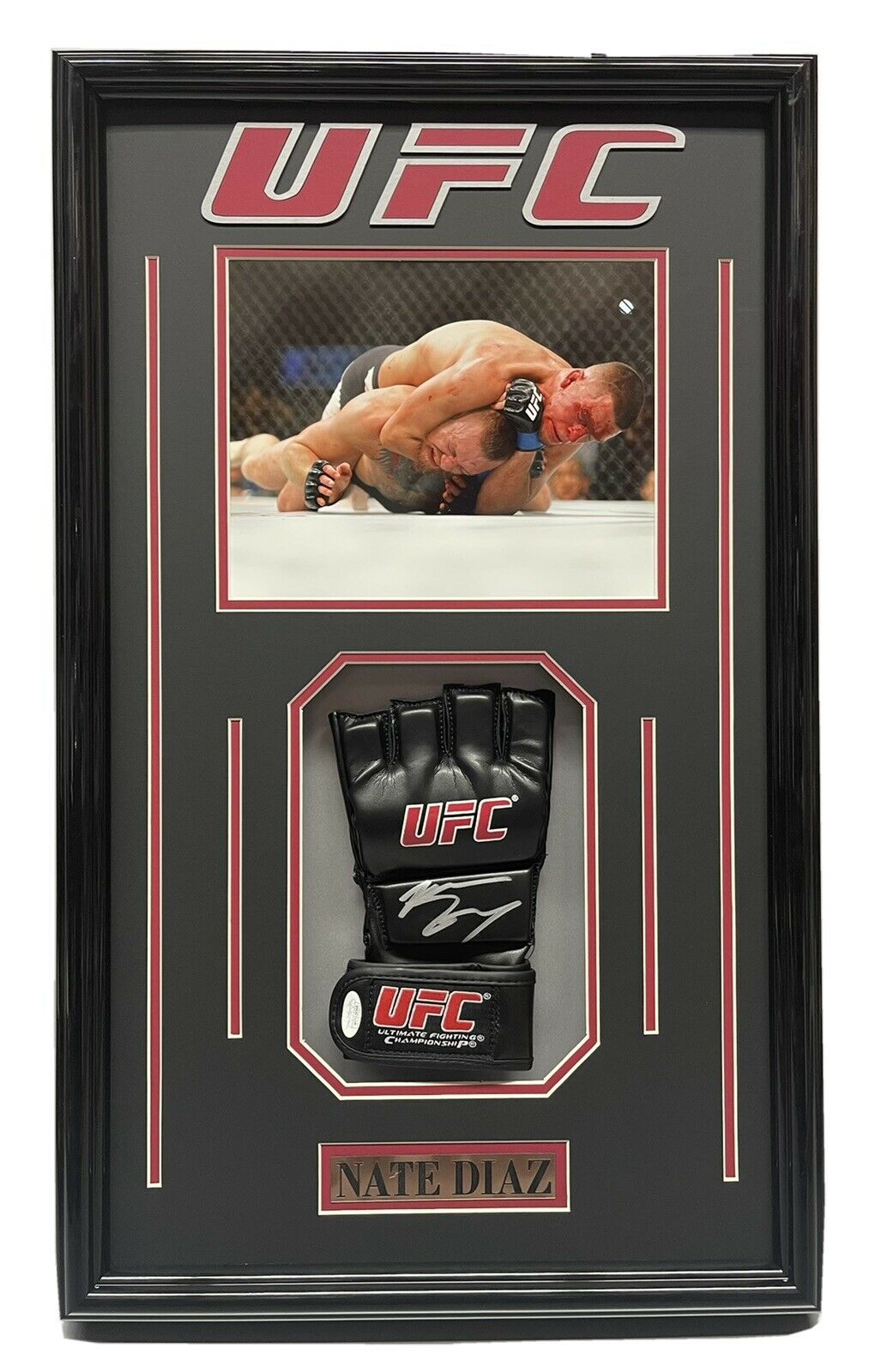 Nate Diaz Autographed #ufc Framed Glove With Picture Jsa Witness